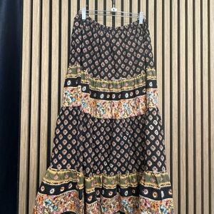 Bohemian Black and Gold Maxi Skirt